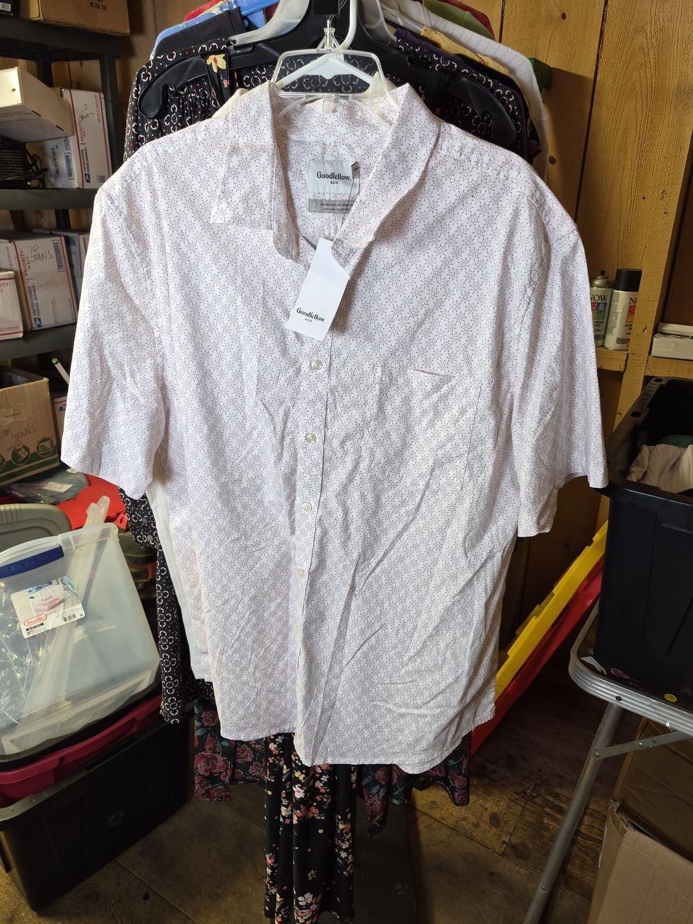 Goodfellow & Co Men's Short-Sleeve Button-Up Shirt — Light Pink Pattern Bin 55